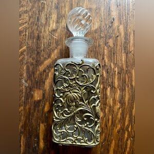 Vintage Glass Perfume Bottle with Gold Filigree